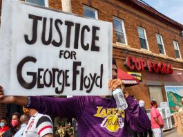 One of the protestors calling for justice for African-American, George Floyd.