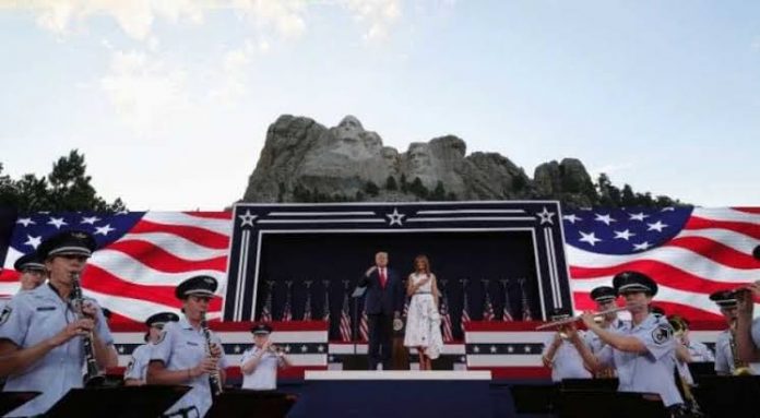 Maskless Trump Railed Against ‘Left-Wing Mob’ At Mt.Rushmore Speech